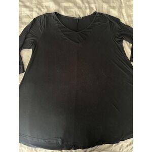 Monnuro Shirt Womens 2X Black V-Neck Mesh Panel Stretch Plus Size Basic Casual